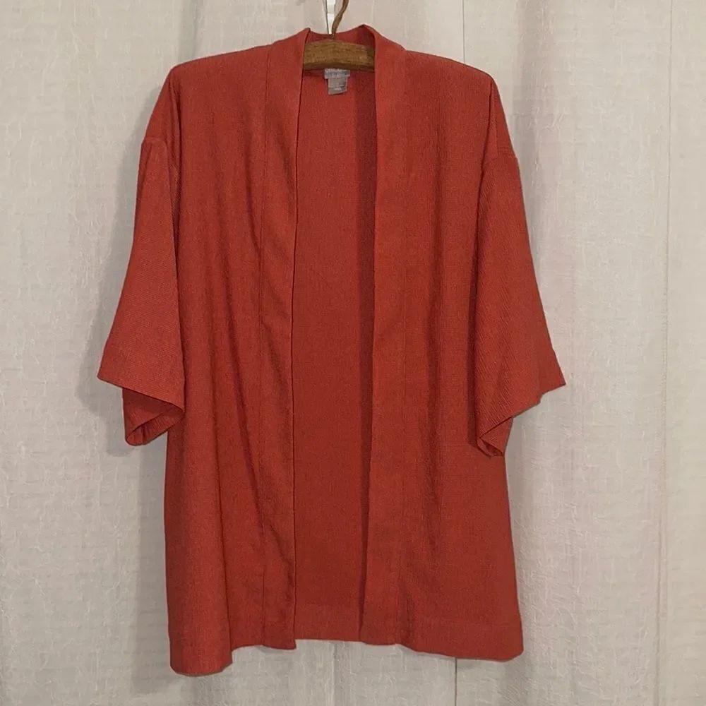 Chico’s 2 (12-14) Travelers Team Burnt Coral Textured Kimono